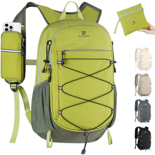 BECOJADDE Hiking Backpack 15L Small Backpack Packable Day pack Water Resistant Lightweight Travel Backpack for Women Men with Shoulder Strap Pockets for Hiking Camping Outdoor, Green