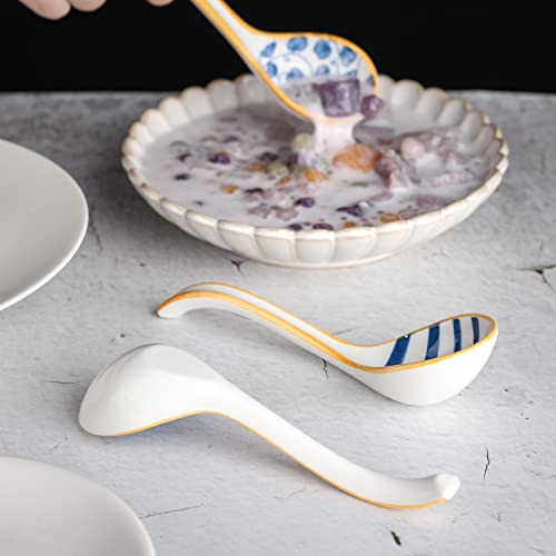 Soup Spoons Ceramic Large Asian Soup Spoon Set Of 8 Ramen Spoons Korean Style Long Handle Spoons For Pho Noodles Dumpling Miso Dessert Cereal (Style 1) #TOP6