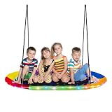 RELAX4LIFE Columpio con luces LED de colores y marco de acero de alta resistencia con cuerdas ajustables para niños y adultos, juego de columpios para interiores y exteriores para jardín y parque