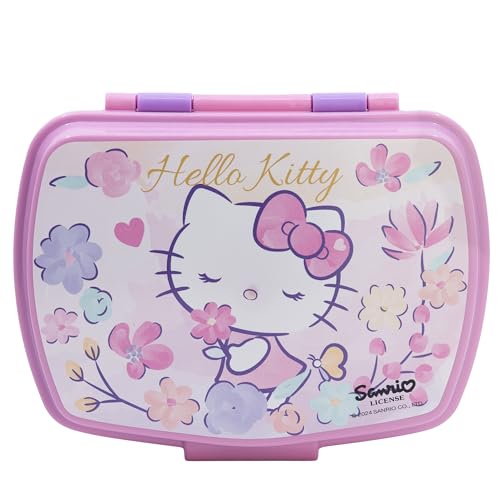 KP Pharma Hello Kitty - Divertida lonchera de plástico para niños, duradera, sin BPA, con tapa segura, perfecta para la escuela, picnics o aperitivos sobre la marcha
