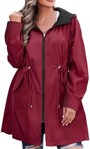 AOVDE Women's Rain Jacket Plus Size: Waterproof Raincoat Reversible Lightweight Windbreaker Jackets with Hooded