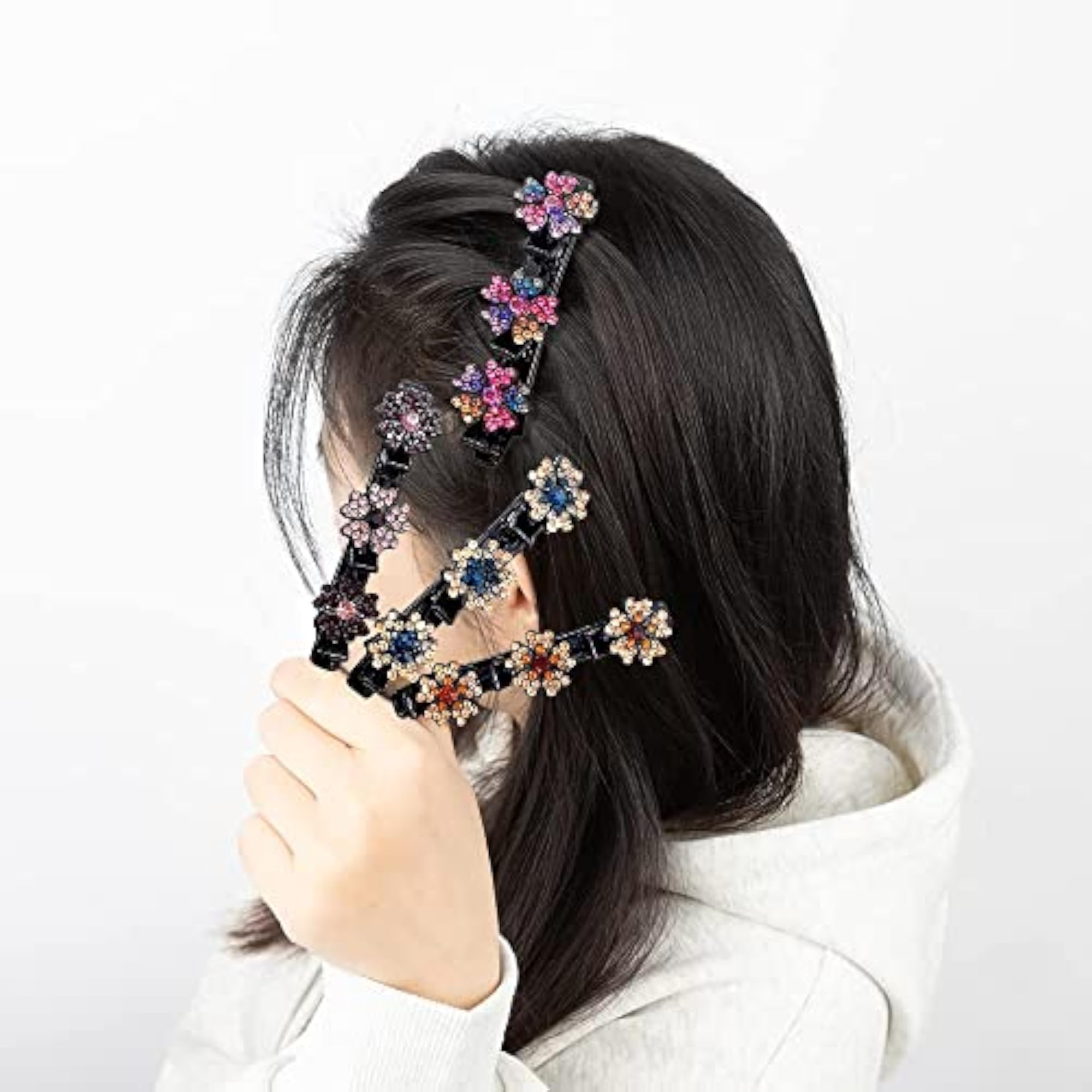 4 Pcs Braided Hair Clip Set with Crystal Rhinestone