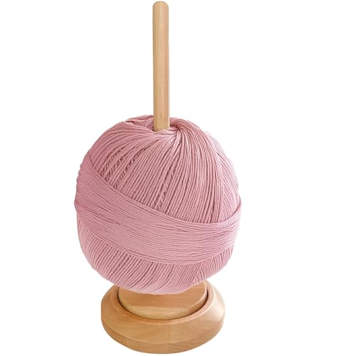 Image of Wooden Yarn Holder Stand, Natural Wood Yarn Holder, Smooth Rotating Knitting Ball Dispenser, Portable Single Spindle Crochet Accessory for Crafters, Bearing Twirling Mechanism