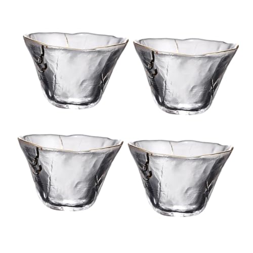 Cabilock Heated Japanese Tea Mug Set 4pcs Glass Tea Cups Gold Trim Great for Birthday Wedding and Gatherings