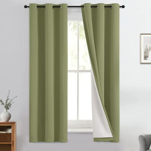 Image of Yakamok Sage Blackout Curtains 63 Inches Long for Bedroom 40 inch Wide 2 Panel | Blackout Curtain Panels for Bedroom, 2 Thick Layers Grommet Top Thermal Insulated Drapes with White Back for Living Room