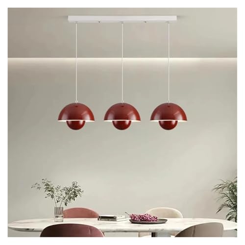 Lustre suspension bourgeon fleur rouge style crème nordique 3 têtes