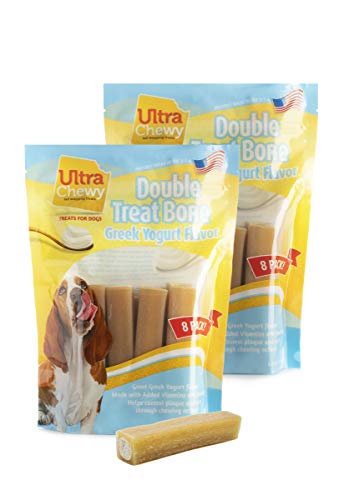 Ultra Chewy Double Treat Bones: Long-Lasting Dog Treats Made in USA for Large and Small Breeds,...
