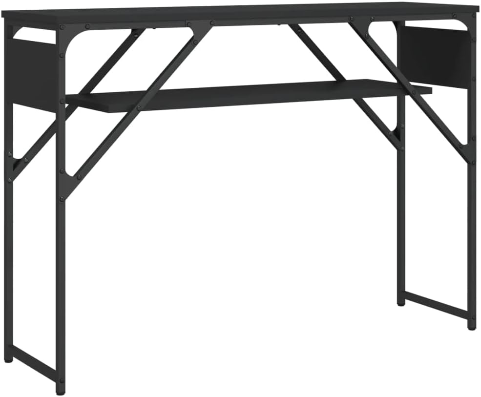 vidaXL Console Table with Shelf, Behind Sofa Table, Narrow Console Hallway Table Living Room Furniture, Industrial Style, Black Engineered Wood