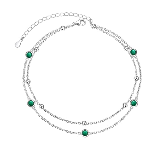 Image of Flyow Anklet for Women S925 Sterling Silver Adjustable Foot Beaded Heart Charm Ankle Bracelet Anklets Jewelry