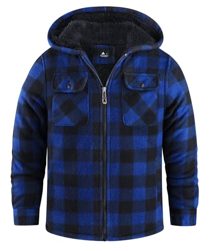 Image of GEEK LIGHTING Boys Flannel Jacket Sherpa Lined Hoodies Zip Up Fleece Plaid Shirt Jackets Winter Outdoor Coat Warm