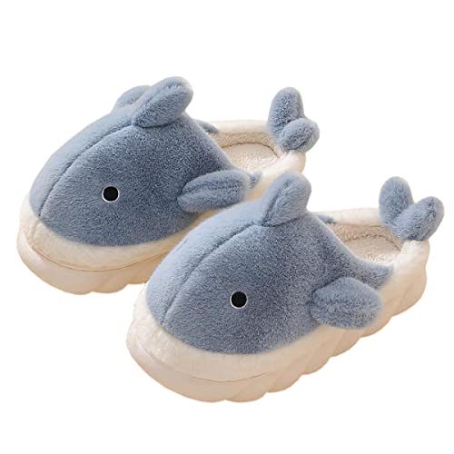 Gaolinci Cartoon Shark Cotton Slippers, Winter Indoor Outdoor Slippers for Women