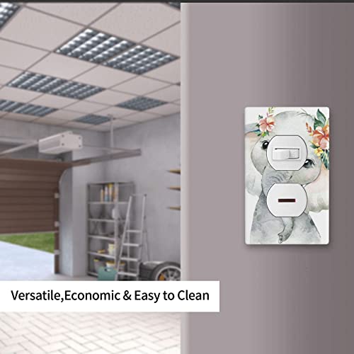 Cute Elephant Single Duplex Outlet Cover Wall Plate Decorative 1 Gang Electrical Receptacle For Kitchen Bathroom Bedroom Home Decor Standard Size 4.5" X 2.76" #TOP6