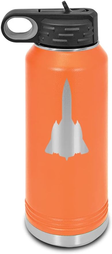 SR-71 Blackbird Laser Engraved Water Bottle Customizable Polar Camel Stainless Steel with Straw - Skunk Works Orange 32 oz