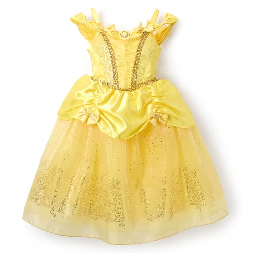 Disney Store Official Princess Belle Halloween Costume for Kids - Disney Princess Dresses for Girls - Dress up Clothes for Pretend Play - Beauty and the Beast Costume - Size 7/8