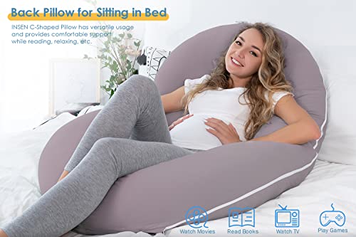 Image of INSEN Pregnancy Pillow,Maternity Body Pillow for Pregnant Women,C Shaped Full Body Pillow with Zippers Jersey Cover