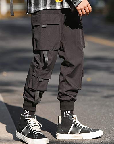 MOKEWEN Men's Ribbon Pocket Techwear Jogging Cargo Combat Tactic Ankle Pants4