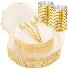 Beige and Gold Plastic Dinnerware Set