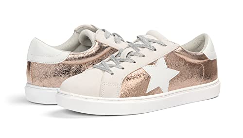Party Women's Fashion Star Sneaker Lace Up Low Top Comfortable Cushioned Walking Shoes, Podcast-Rose Gold-7.5 #TOP6