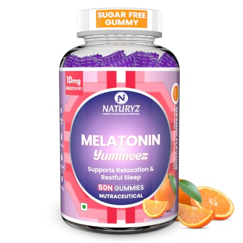 Image of NATURYZ Yummeez Melatonin 10mg Gummies for Sleep - Non-Addictive | No Added Sugar | Valerian Root, Chamomile | Enhance Sleep Quality for Restful Nights, Wake Up Fresh & Energetic - 50 gummies(Orange Flavour)