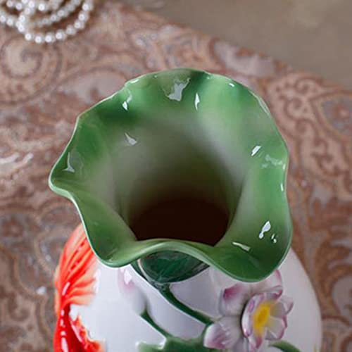 Qabinvoe Ceramic Vase Goldfish Chinese Jing Dezhen Enamel Porcelain Classical Decorative Porcelain Ideal Decoration For Household Office Party,White #TOP3