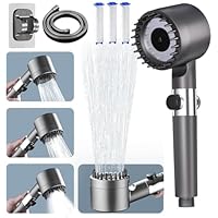 Pommeau de Douche Haute Pression, Pommeau Douche Anti Calcaire avec Tuyau 1.5M et Support de Douche, Pommeau de Douche Economie Deau 4 Types de Jets avec Bouton D'arrêt D'eau