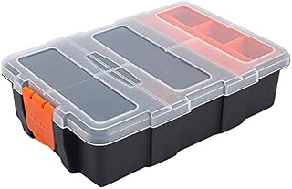 Plastic Tool Storage Box, Portable Waterproof Organizer Box with Adjustable and Removable Divider Compartment for Tools, Screws, Nails, Rivets, Bolts