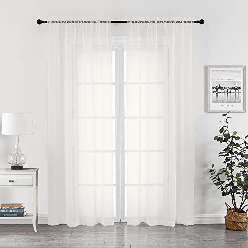 Image of Chyhomenyc Sheer Ivory Curtains 90 inches Long 2 Panels, Light Filtering Soft Airy Solid Elegant Voile Window Treatment Drapes for Bedroom Living Room Wedding Party Decor, 42 Wx90 L Inches