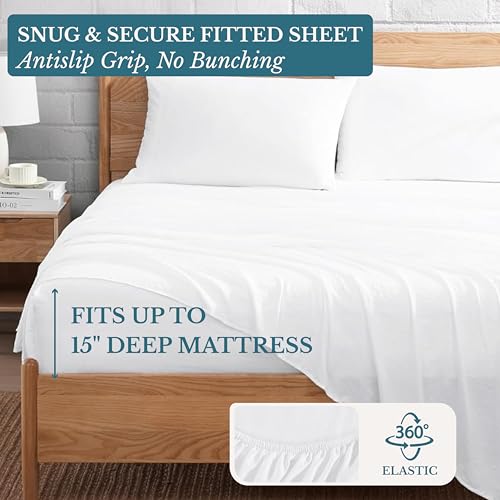 Casa Platino Queen Size Sheet Set, Brushed Microfiber Bedding with 15” Deep Pockets, Pre-Washed for Soft Touch, Cozy and Airy Feel, Lightweight Queen Bed Sheet Set for Year-Round Use – White - image 3