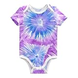 BOENLE Baby Girl Clothes Purple-blue Tie-dye Unisex Short Sleeve Bodysuits Baby Boy's Clothing-6 Month