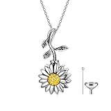 Sunflower Cremation Jewelry 925 Sterling Silver Urn Necklace Keepsake Ashes Hair Memorial Pendant...