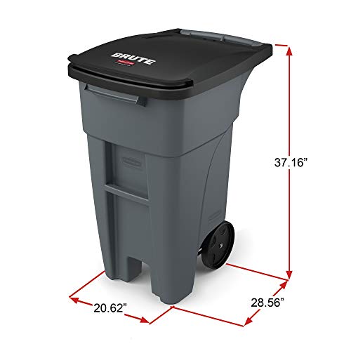Image of Rubbermaid Commercial Products BRUTE Rollout Heavy-Duty Wheeled Trash /Garbage Can, 32-Gallon, Gray, for Restaurants /Hospitals /Offices /Warehouses /Garage, Pack of 2