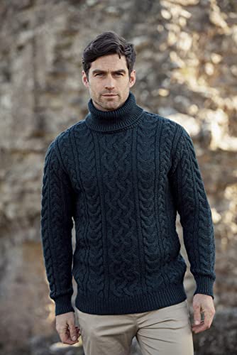 Aran Crafts Irish Mens Polo Neck Sweater, 100% Wool (R1587)2