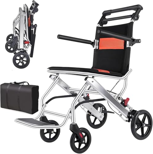 GALPBBCADE Wheelchairs Folding Lightweight Portable Travel Wheelchair With Hand Brake Folding Multipurpose Aluminum Transport Chair for Boarding Travelling for Adults Children and Elderly,03