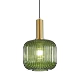 HJXDtech Moderne Vintage Glas Lampenschirm Hängeleuchten & Pendelleuchten, E27 Gold Lampenfassung, Hängelampe einflammig für Küche, Esstisch, Schlafzimmer und Wohnzimmer (Grünes, 20cm)