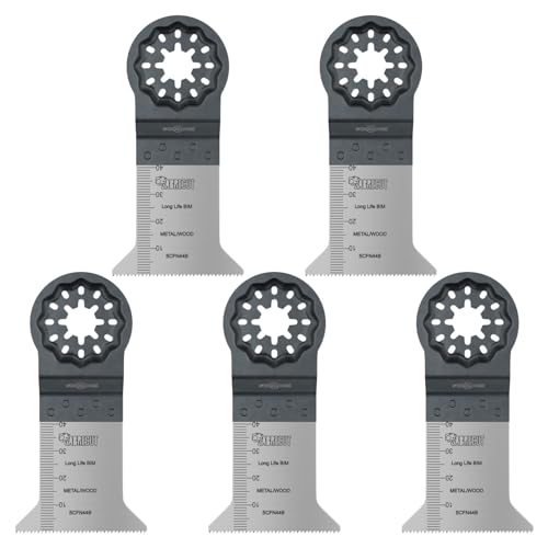 5 x SabreCut SCFN44B_5 50mm x 40mm Bimetal (BIM) Long Life 18 TPI Multi Tool Blades for Bosch Fein Starlock/Starlock Plus and Starlock Max Multi Tool Fitting System and Accessories