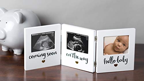 Pearhead Triple Sonogram Keepsake Photo Frame, Baby Ultrasound Tabletop Picture Frame, Gender-Neutral Baby Nursery Décor, Pregnancy To Newborn Photo Frame, White #TOP6