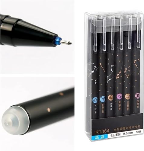 Image of UCRAVO Erasable 12Pcs Galaxy Gel Pens 0.5mm Fine Tip Smooth Writing Gel Pens with Magic Eraser | Refillable Erasable Rollerball Ink Pens for Students, School, Office, Exam, Journaling & Note Taking