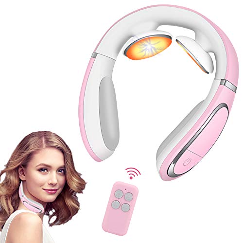 Electric Pulse Neck Massager, Smart Cordless Massage Equipment with Heat, Neck Massager for Women Men Office Home Travel, Great Gift for Christmas Birthday Valentine's Day Fathers Mothers Day(Pink)