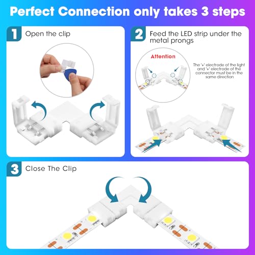 Image of WENHSIN 10Packs 2-Pin L Shape RGB LED Light Strip Connectors 10mm Unwired Gapless Solderless Adapter Terminal Extension