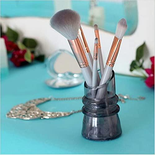 KIT DE 5 PINCÉIS COM SUPORTE MAQUIAGEM CABO DE MADEIRA JACKI DESIGN PRETO