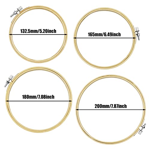 SZCXDKJ 4Pcs 4 Sizes Round Bamboo Embroidery Hoop Circle Cross Stitch Hoop Ring for Craft Sewing,with Gold Eye Embroidery Needles,Embroidery Hoop - Image 2