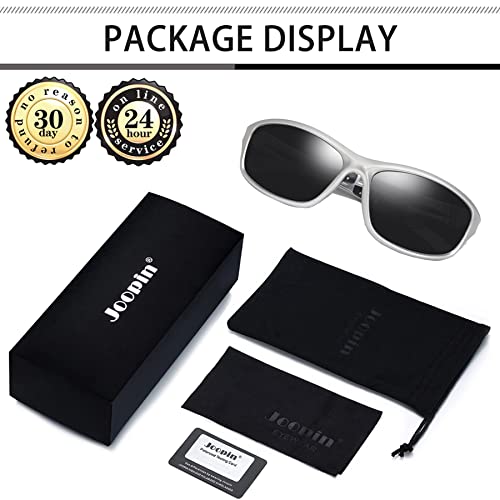 Joopin Silver Sports Sunglasses, Trendy Wrap Around Sun Glasses Polarized Uv Protection, Stylish Tactical Shades For Men Women, Oversized Sunnies For Fishing Driving Cycling Running #TOP4