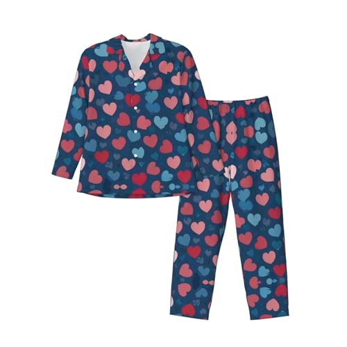 Pyjama haut manches longues bleu marine à cœurs colorés idéal pour vos soirées cocooning