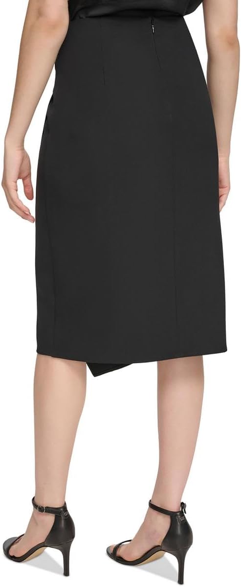 Calvin Klein Womens Pleated Knee Length Wrap Skirt Black 10