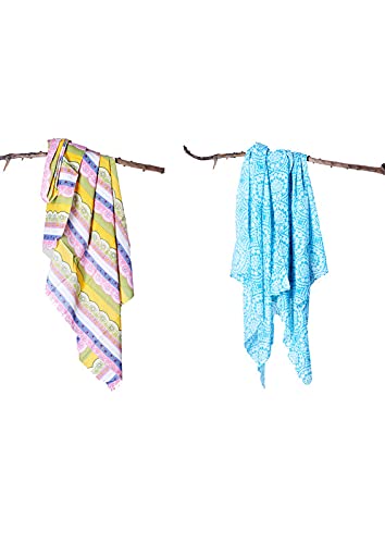 CONTRAST LIVING Smali Stylish Girls Cotton printed Dupatta, 100x200 Cm Square Size,100% Cotton Stole Set of 2 Pcs (100x200 Cm :: Multi Colour)