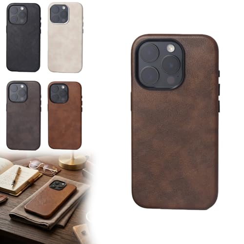 Modern Leather Case for iPhone 15 Series, Leather Slim Phone Cover Compatible with Wireless Charging, Handmade Full-Wrap Italian