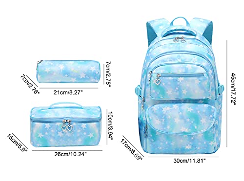Jiayou School Backpack Sets 3Pcs Stars Prints Daypack For Teens Girls Primary School Students(Blue Stars,22 Liters) #TOP1