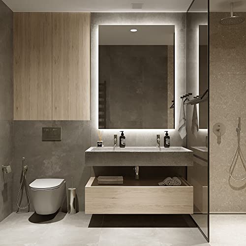 Miniatura 2 de Baanio - Espejo Baño Con Luz Fría 80x100 Cm Estel Espejo Baño Led Retroiluminado Con Antivaho Vidrio Resistente 4 Mm, Plata Ecológica Sin Cobre Montaje Horizontal O Vertical Diseño Moderno
