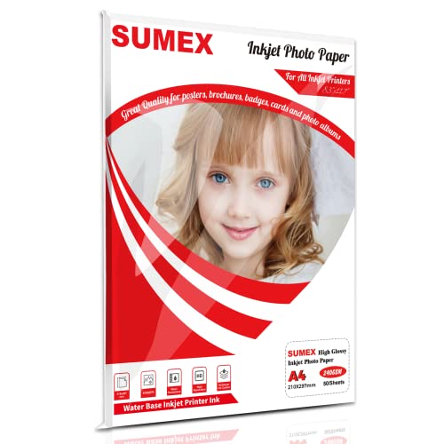 Sumex 240gsm 50 papel fotográfico de inyección de tinta pesada de alto brillo del tamaño A4 de un solo lado 64lb 210x297mm papel fotográfico de tarjeta