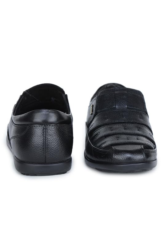 Image of Zoom Shoes A10337 Men's Genuine Leather Slip-On Sandals With Adjustable Ultra Soft & Flexibility Anti Skid Comfortable Daily Sandals for Men